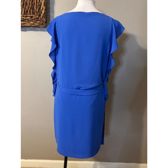 Michael KORS Dress PM Petite Medium Tide Blue Flutter Sleeve Belted $125 - Picture 3 of 14